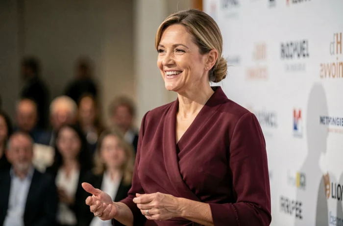 Florence Kieffer prenant la parole lors d'un événement public, symbolisant son parcours inspirant et son influence professionnelle