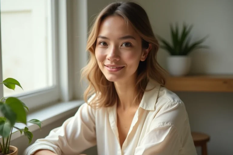 Portrait en gros plan d'une femme aux yeux expressifs mettant en valeur un grain de beauté naturel au-dessus de la lèvre supérieure