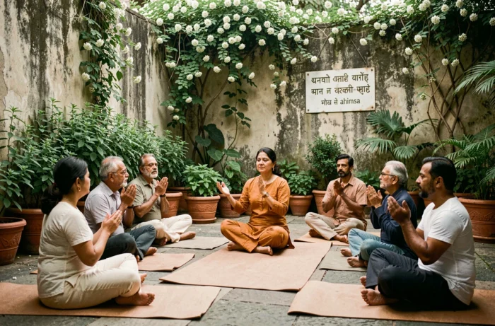 Cours de pranayama hindou en plein air pour aider à l'arrêt du tabac grâce à la respiration yogique