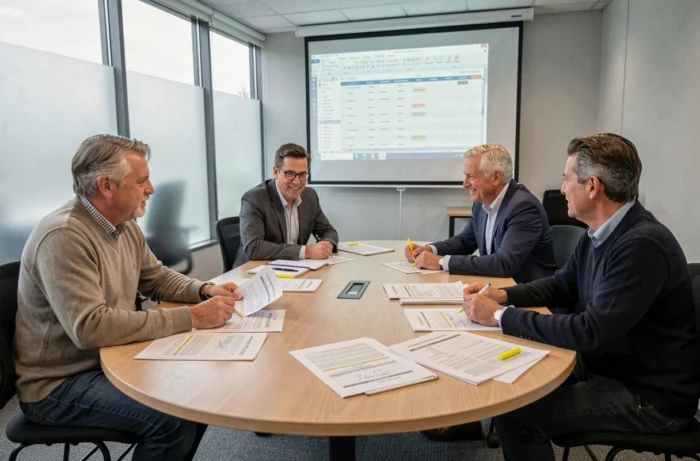 Réunion de professionnels autour d'un ordre du jour pour une commission d'attribution de logements sociaux
