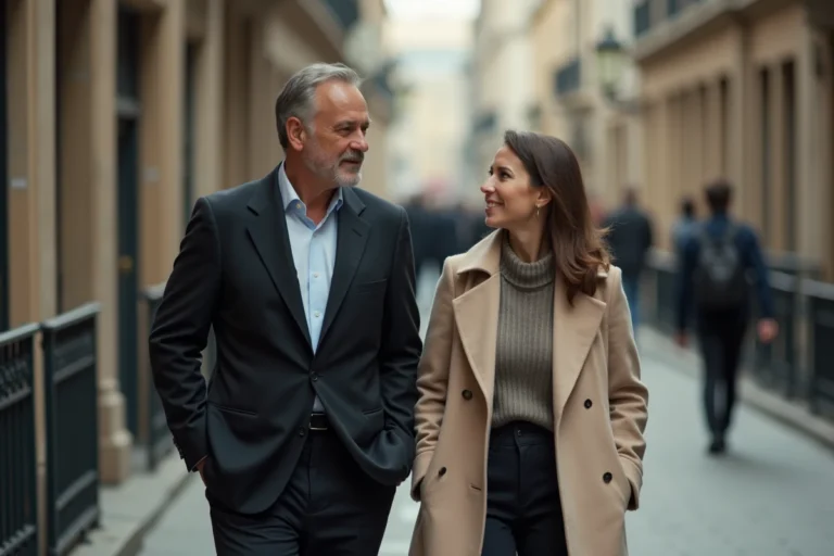 Couple marchant dans une rue urbaine illustrant la notion de vie privée en espace public